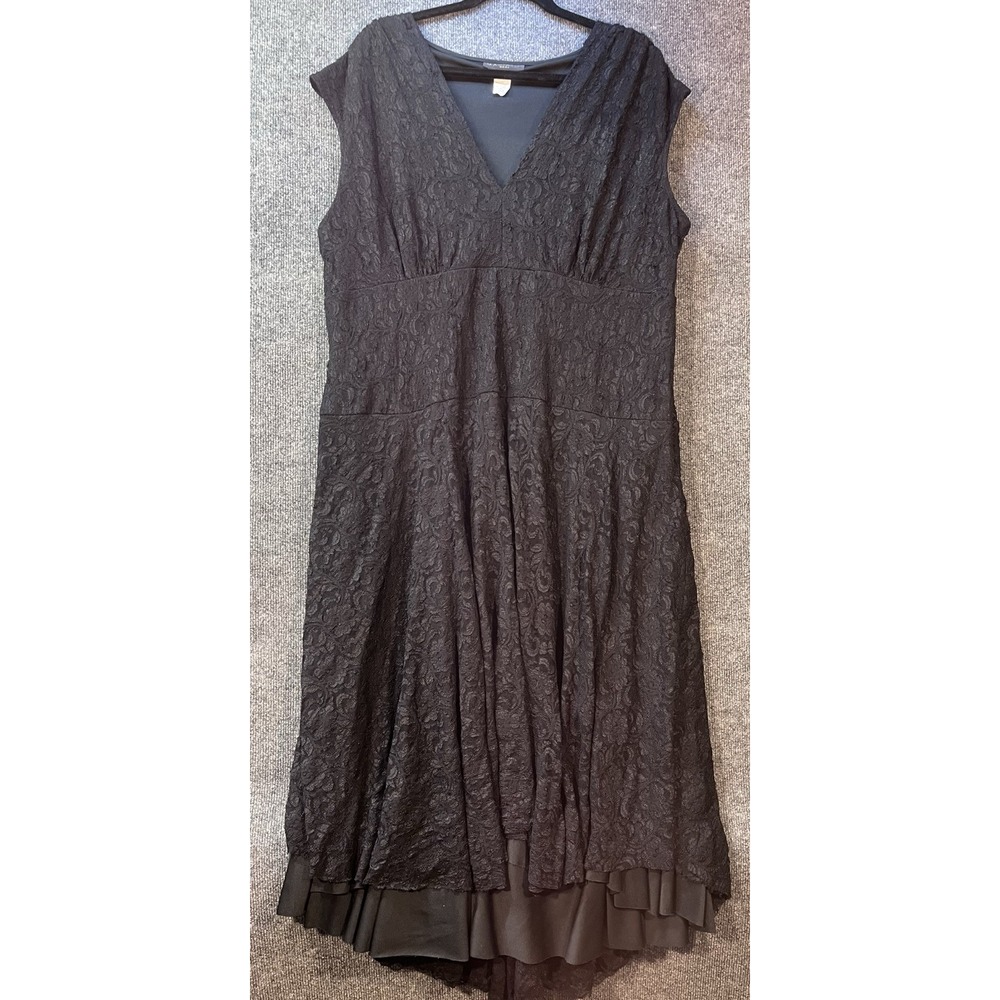 VTG 90's Mariage Mode Dress Black Lace V Neck Midi Maxi Women's 22 USA Made